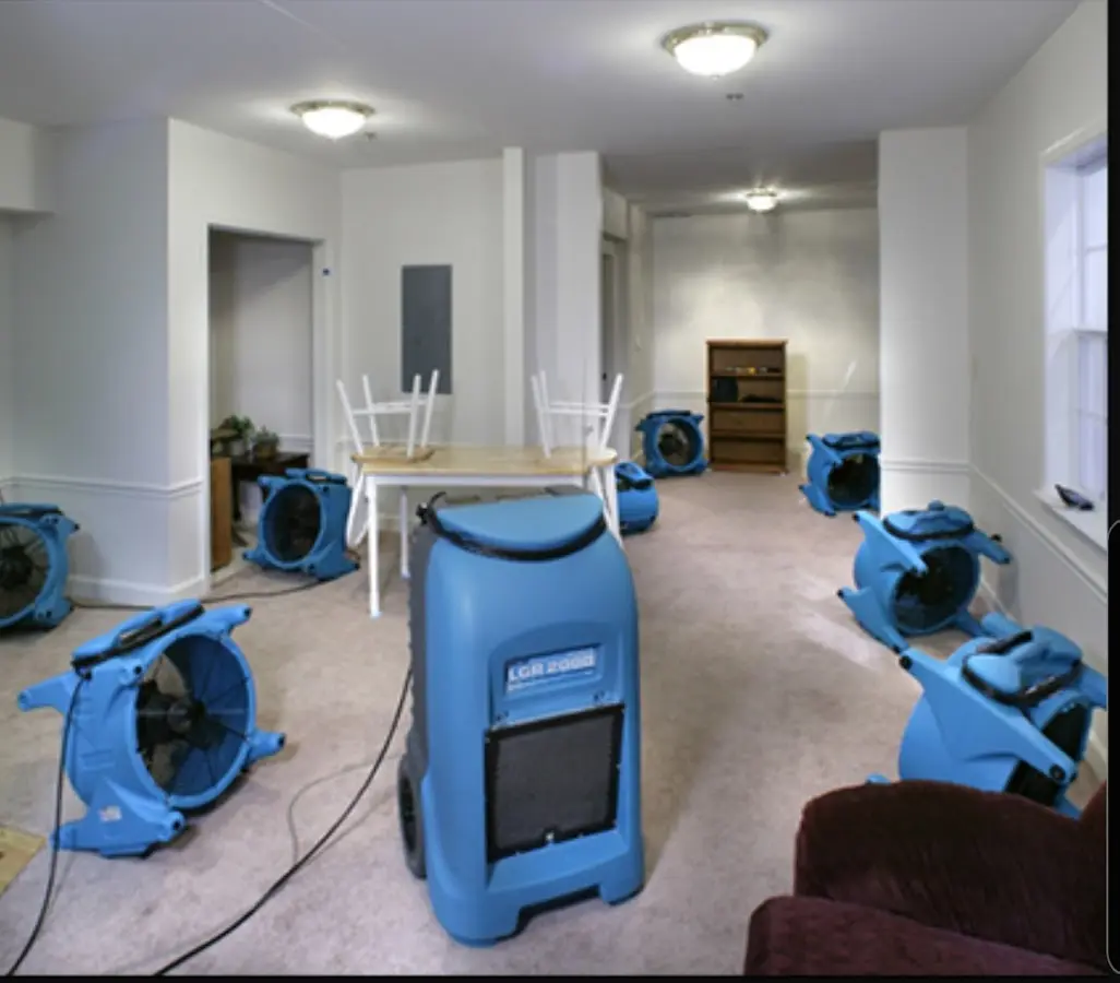 Air movers and dehumidifier setup for Water Extraction & Removal in Austin