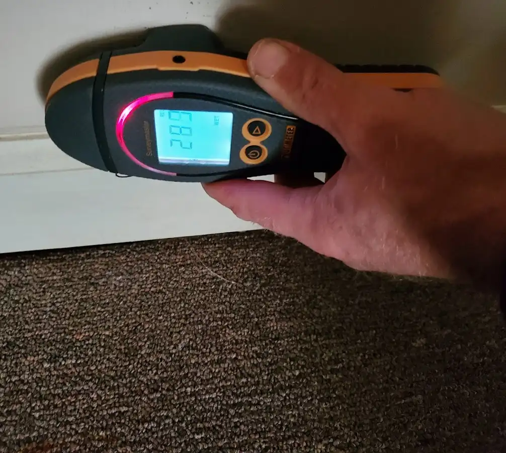 Moisture detection at baseboard during Burst Pipe Cleanup in Austin