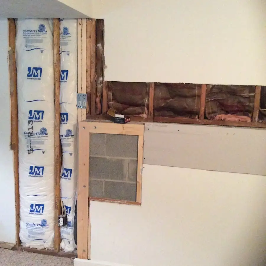 Wall insulation replacement during Basement Flood Cleanup in Austin